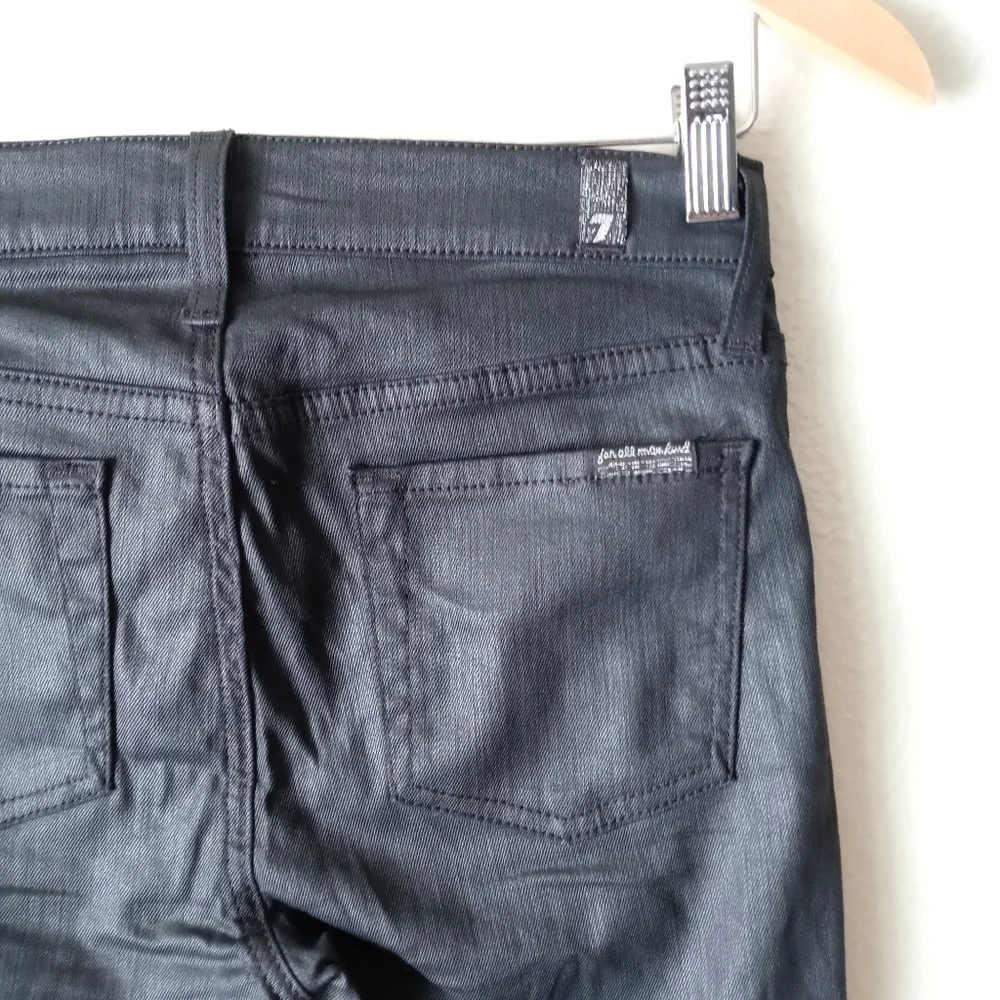 7 For All Mankind Grey And Black The Fashion Zip Sateen Skinny Jeans Size 25